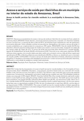 Acesso a serviços de saúde por ribeirinhos de um município no interior do estado do Amazonas, Brasil
