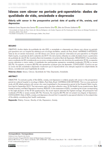 Idosos com câncer no período pré-operatório: dados de qualidade de vida, ansiedade e depressão