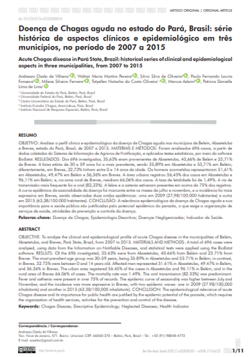 Doença de Chagas aguda no estado do Pará, Brasil: série histórica de aspectos clínicos e epidemiológico em três municípios, no período de 2007 a 2015