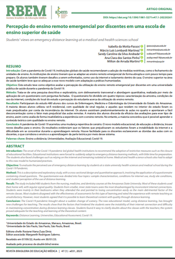 Percepção do ensino remoto emergencial por discentes em uma escola de ensino superior de saúde