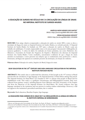 A EDUCAÇÃO DE SURDOS NO SÉCULO XIX E A CIRCULAÇÃO DA LÍNGUA DE SINAIS NO IMPERIAL INSTITUTO DE SURDOS-MUDOS