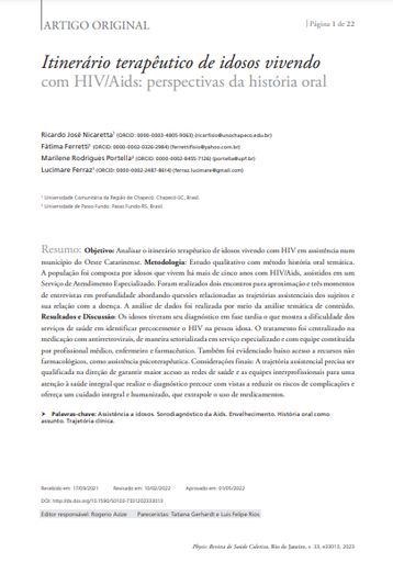 Itinerário terapêutico de idosos vivendo com HIV/Aids: perspectivas da história oral