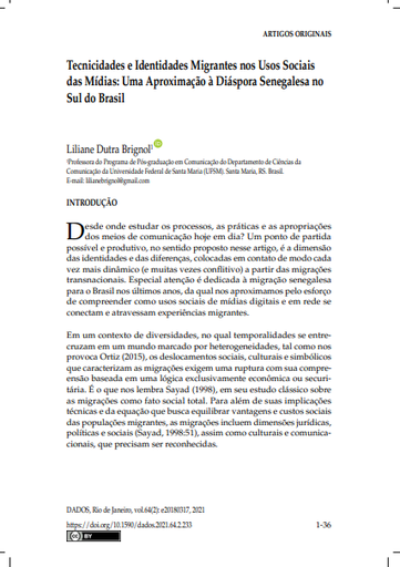 Tecnicidades e Identidades Migrantes nos Usos Sociais das Mídias: Uma Aproximação à Diáspora Senegalesa no Sul do Brasil