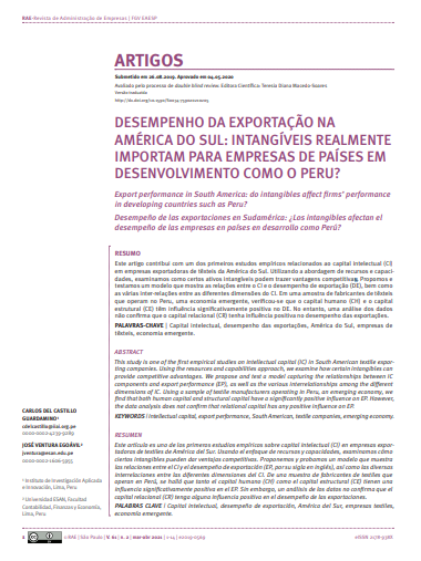 EXPORT PERFORMANCE IN SOUTH AMERICA: DO INTANGIBLES AFFECT FIRMS’ PERFORMANCE IN DEVELOPING COUNTRIES SUCH AS PERU?