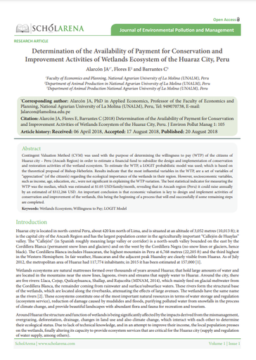 Determination of the availability of payment for conservation and improvement activities of wetlands ecosystem of the Huaraz City, Peru