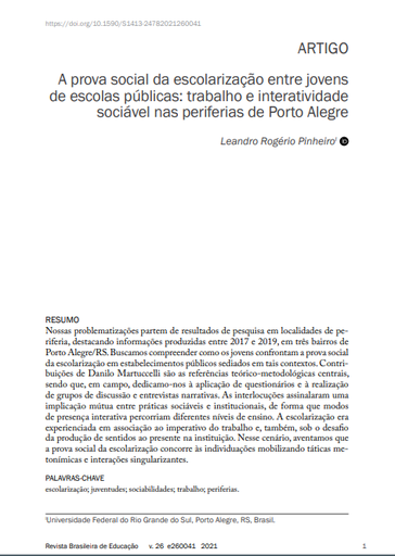 A prova social da escolarização entre jovens de escolas públicas: trabalho e interatividade sociável nas periferias de Porto Alegre