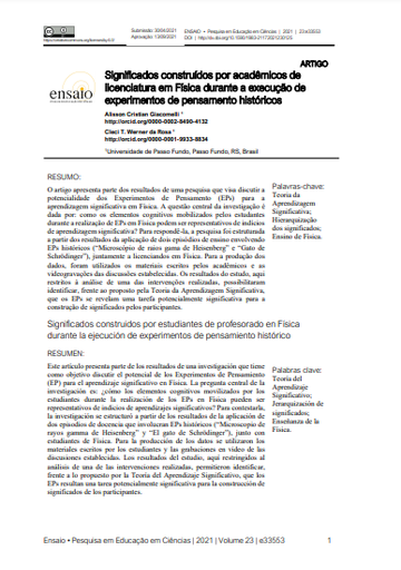 Significados construídos por acadêmicos de licenciatura em Física durante a execução de experimentos de pensamento históricos