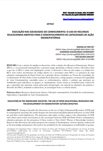 EDUCAÇÃO NAS SOCIEDADES DO CONHECIMENTO: O USO DE RECURSOS EDUCACIONAIS ABERTOS PARA O DESENVOLVIMENTO DE CAPACIDADES DE AÇÃO EMANCIPATÓRIAS