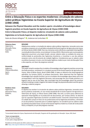 Entre a Educação Física e os esportes modernos: circulação de saberes sobre práticas higienistas na Escola Superior de Agricultura de Viçosa (1940-1948)