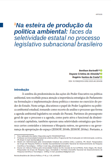 Na esteira de produção da política ambiental: faces da seletividade estatal no processo legislativo subnacional brasileiro