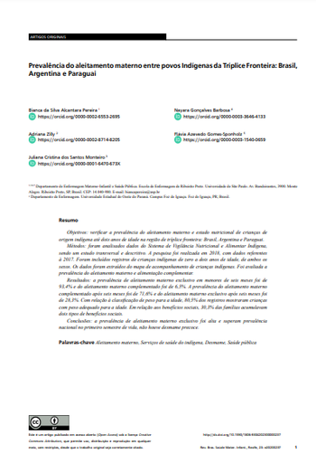 Prevalence of breastfeeding among indigenous peoples of the Triple Frontier: Brazil, Argentina and Paraguay