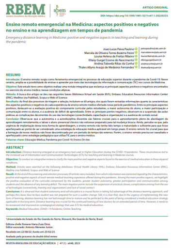 Ensino remoto emergencial na Medicina: aspectos positivos e negativos no ensino e na aprendizagem em tempos de pandemia