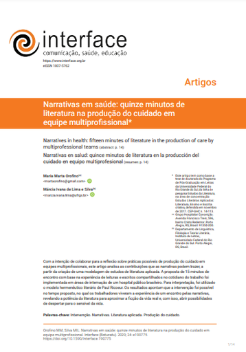 Narrativas em saúde: quinze minutos de literatura na produção do cuidado em equipe multiprofissional