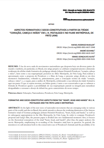 ASPECTOS FORMATIVOS E SOCIO-CONSTITUTIVOS A PARTIR DA TRÍADE “CORAÇÃO, CABEÇA E MÃOS” EM J. H. PESTALOZZI E NO FILME METRÓPOLIS, DE FRITZ LANG