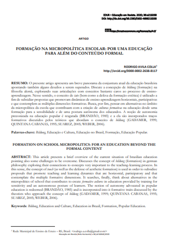 FORMAÇÃO NA MICROPOLÍTICA ESCOLAR: POR UMA EDUCAÇÃO PARA ALÉM DO CONTEÚDO FORMAL