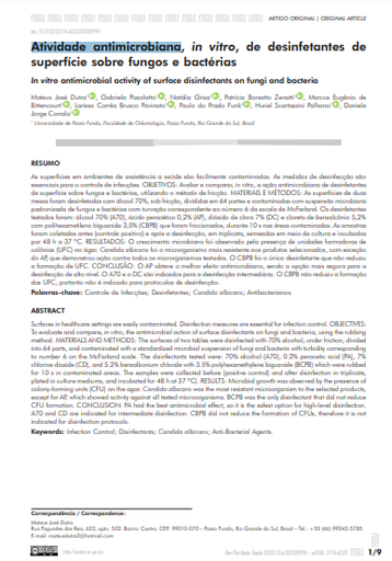 Atividade antimicrobiana, in vitro, de desinfetantes de superfície sobre fungos e bactérias