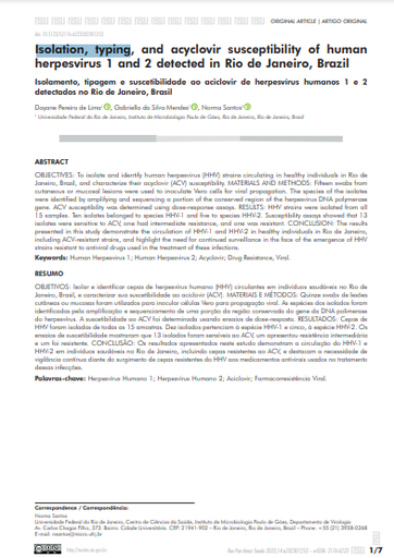 Isolamento, tipagem e suscetibilidade ao aciclovir de herpesvírus humanos 1 e 2 detectados no Rio de Janeiro, Brasil