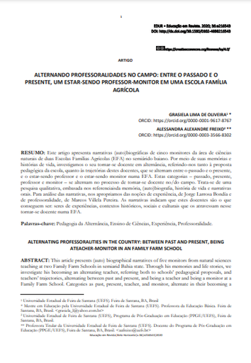 ALTERNANDO PROFESSORALIDADES NO CAMPO: ENTRE O PASSADO E O PRESENTE, UM ESTAR-SENDO PROFESSOR-MONITOR EM UMA ESCOLA FAMÍLIA AGRÍCOLA