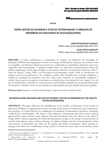 ENTRE GESTOS DE GUARDAR E ATOS DE TESTEMUNHAR: O ARQUIVO DE MEMÓRIAS DA FACULDADE DE EDUCAÇÃO/UFRGS