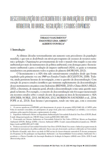DECENTRALIZATION OF ENVIRONMENTAL LICENSING AND IMPACT ASSESSMENT IN BRAZIL: LITERATURE AND REGULATORY REVIEWS