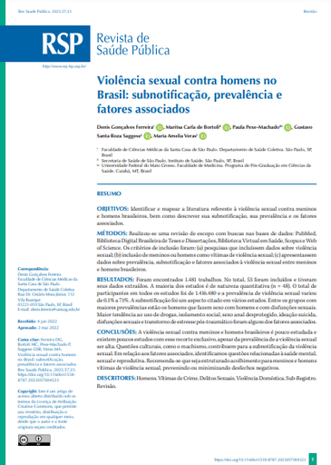 Sexual violence against men in Brazil: underreporting, prevalence, and associated factors