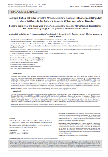 Ecología trófica del búho terrestre Athene cunicularia punensis en el archipiélago de Jambelí