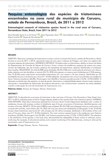 Pesquisa entomológica das espécies de triatomíneos encontradas na zona rural do município de Caruaru, estado de Pernambuco, Brasil, de 2011 a 2012