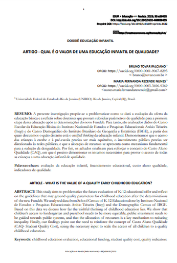 ARTIGO - QUAL É O VALOR DE UMA EDUCAÇÃO INFANTIL DE QUALIDADE?