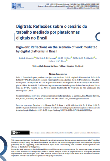 Digiwork: Reflections on the scenario of work mediated by digital platforms in Brazil
