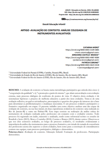 ARTIGO - AVALIAÇÃO DE CONTEXTO: ANÁLISE COLEGIADA DE INSTRUMENTOS AVALIATIVOS