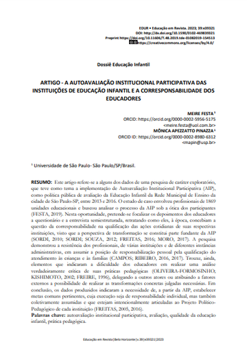 ARTIGO - A AUTOAVALIAÇÃO INSTITUCIONAL PARTICIPATIVA DAS INSTITUIÇÕES DE EDUCAÇÃO INFANTIL E A CORRESPONSABILIDADE DOS EDUCADORES