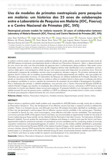 Uso de modelos de primatas neotropicais para pesquisa em malária: um histórico dos 25 anos de colaboração entre o Laboratório de Pesquisa em Malária (IOC, Fiocruz) e o Centro Nacional de Primatas (IEC, SVS)