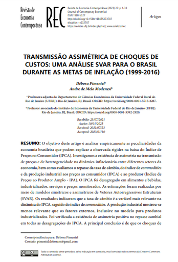 TRANSMISSÃO ASSIMÉTRICA DE CHOQUES DE CUSTOS: UMA ANÁLISE SVAR PARA O BRASIL DURANTE AS METAS DE INFLAÇÃO (1999-2016)