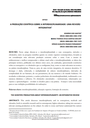 A PRODUÇÃO CIENTÍFICA SOBRE A INTERDISCIPLINARIDADE: UMA REVISÃO INTEGRATIVA