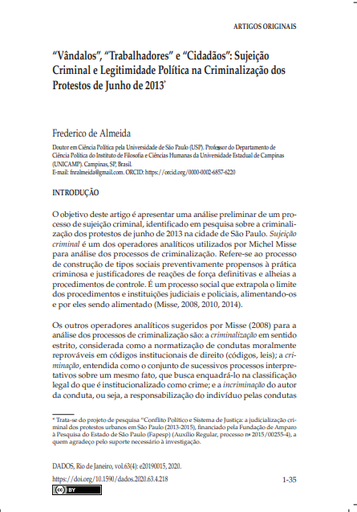 “Vândalos”, “Trabalhadores” e “Cidadãos”: Sujeição Criminal e Legitimidade Política na Criminalização dos Protestos de Junho de 2013