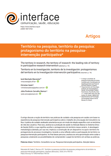 Território na pesquisa, território da pesquisa: protagonismo do território na pesquisa-intervenção participativa