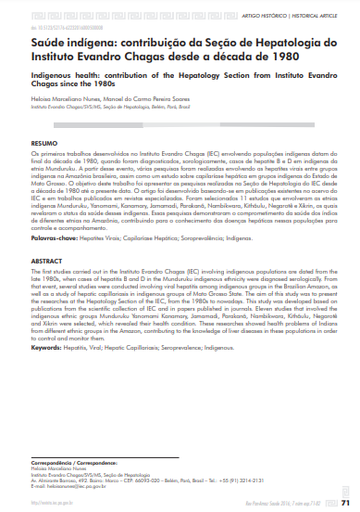 Saúde indígena: contribuição da Seção de Hepatologia do Instituto Evandro Chagas desde a década de 1980