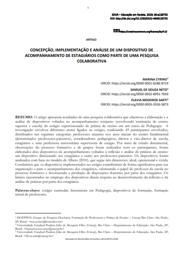CONCEPÇÃO, IMPLEMENTAÇÃO E ANÁLISE DE UM DISPOSITIVO DE ACOMPANHAMENTO DE ESTAGIÁRIOS COMO PARTE DE UMA PESQUISA COLABORATIVA