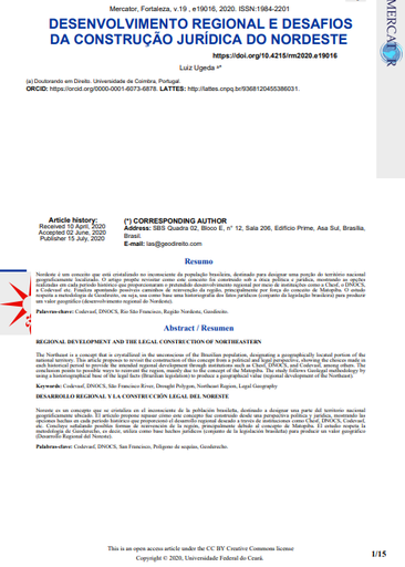 DESENVOLVIMENTO REGIONAL E DESAFIOS DA CONSTRUÇÃO JURÍDICA DO NORDESTE