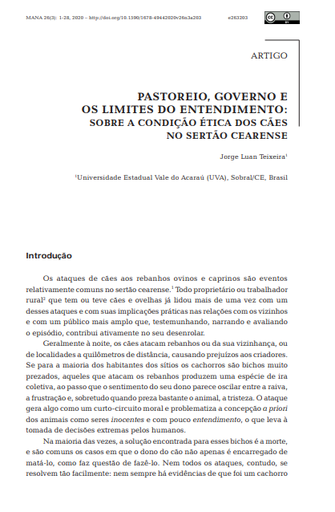 Pastoreio, governo e os limites do entendimento: sobre a condição ética dos cães no sertão cearense