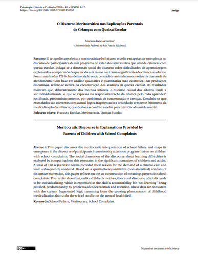 O Discurso Meritocrático nas Explicações Parentais de Crianças com Queixa Escolar