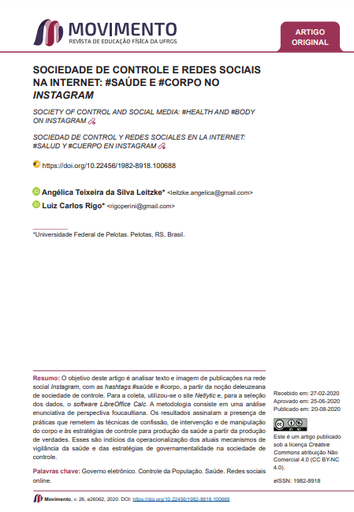 SOCIEDADE DE CONTROLE E REDES SOCIAIS NA INTERNET: #SAÚDE E #CORPO NO INSTAGRAM