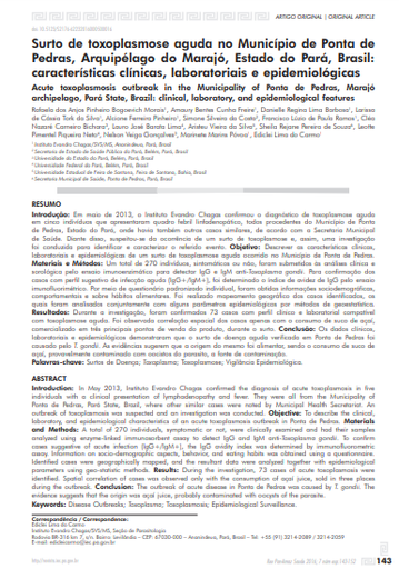 Surto de toxoplasmose aguda no Município de Ponta de Pedras, Arquipélago do Marajó, Estado do Pará, Brasil: características clínicas, laboratoriais e epidemiológicas