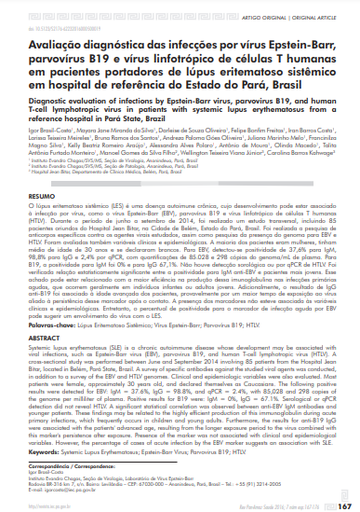 Avaliação diagnóstica das infecções por vírus Epstein-Barr, parvovírus B19 e vírus linfotrópico de células T humanas em pacientes portadores de lúpus eritematoso sistêmico em hospital de referência do Estado do Pará, Brasil