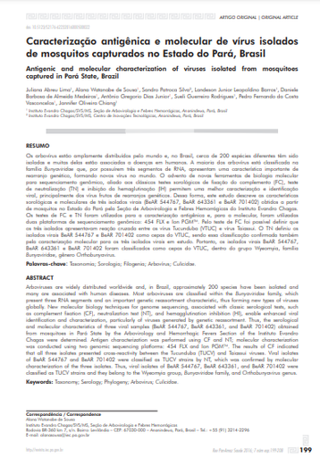 Caracterização antigênica e molecular de vírus isolados de mosquitos capturados no Estado do Pará, Brasil