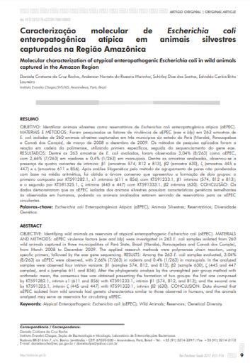 Caracterização molecular de Escherichia coli enteropatogênica atípica em animais silvestres capturados na Região Amazônica