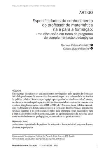 Especificidades do conhecimento do professor de matemática na e para a formação: uma discussão em torno do programa de complementação pedagógica