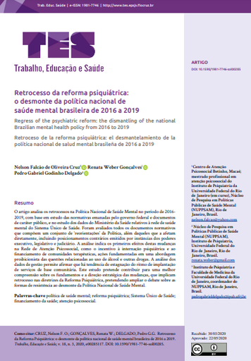 Retrocesso da reforma psiquiátrica: o desmonte da política nacional de saúde mental brasileira de 2016 a 2019