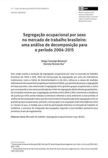 Segregação ocupacional por sexo no mercado de trabalho brasileiro: uma análise de decomposição para o período 2004-2015