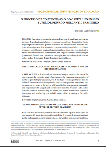 O PROCESSO DE CONCENTRAÇÃO DO CAPITAL NO ENSINO SUPERIOR PRIVADO-MERCANTIL BRASILEIRO